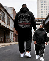 Big & Tall Men's Black Ha Skull Letter Graffiti Print Hoodie Set